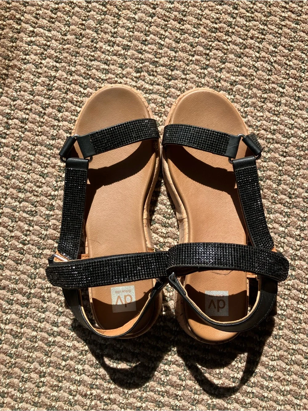 Dolce Vita Girls Black Sparkle Strap Cork-Style Wedge Sandals